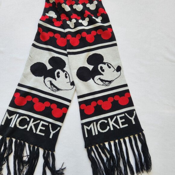 Disney Mickey Mouse Knit Scarf Black Red White Fringe Fall Winter Cozy Cute - Picture 4 of 5